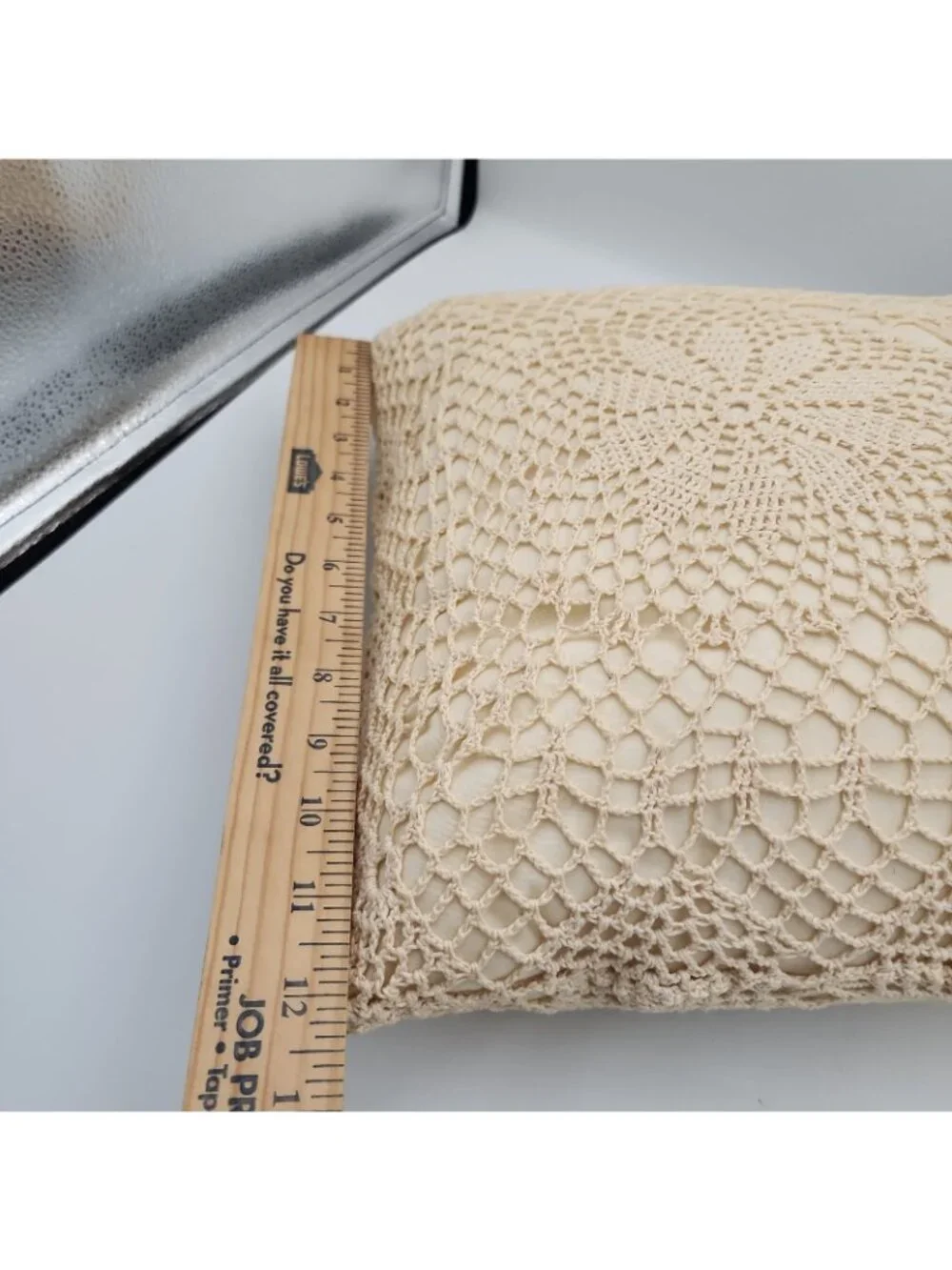 Vintage cotton Satin Crochet Lace Pillow Home Decor Ivory 18x12